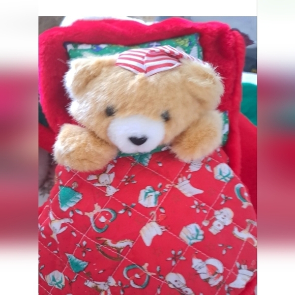 VTG CHRISHA CHRISTMAS STOCKING plush teddy beddy bear nightcap quilted 90's - Picture 4 of 5